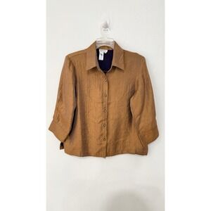 Coldwater‎ Creek Linen Blend Button Front 3/4 Sleeve Shirt Top Womens Large